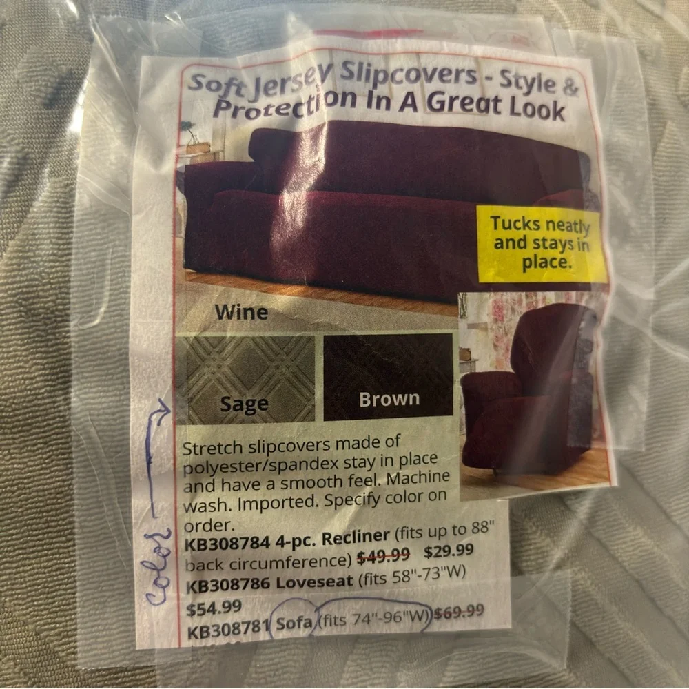 Sofa Cover Stretch Jersey Slipcovers fits 74-96” width Sage Factory Sealed NIP